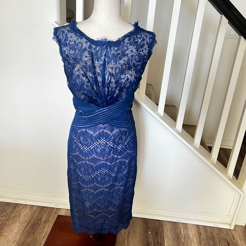 Tadashi Shoji Royal Blue Backless Lace Dress good condition - Picture 2 of 14